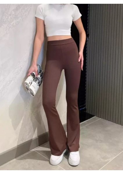 Yüksek Bel Kemerli Ispanyol Geniş Paça Dalgıç Kumaş Tayt fiyatları