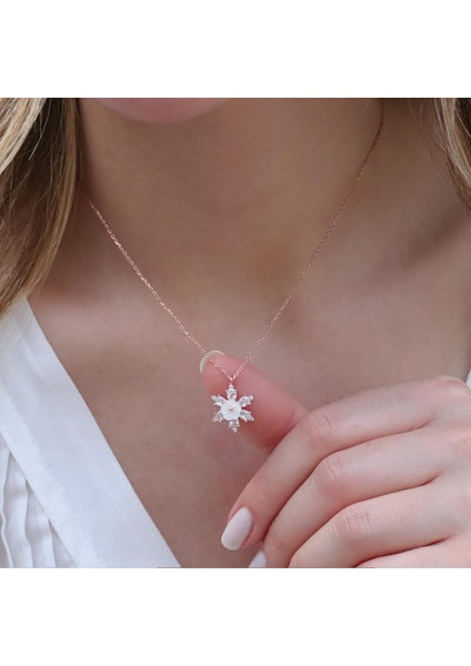 Zirkon Taşlı Çiçek Motifli Rose Gold Kaplama Gümüş Kolye modelleri