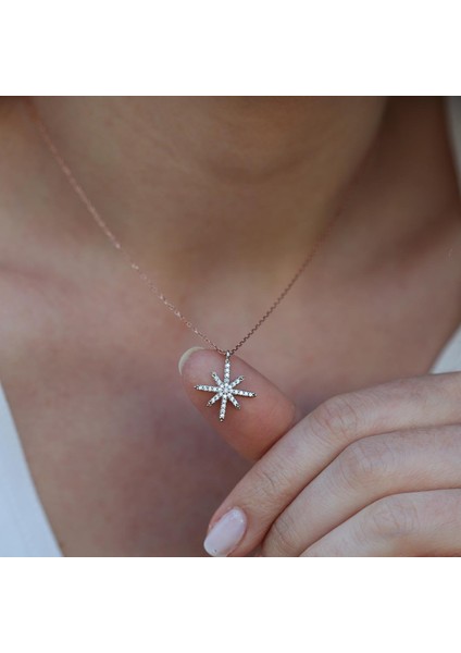 Kutup Yıldızı Zirkon Taşlı Rose Gold Kaplama Gümüş Kolye modelleri