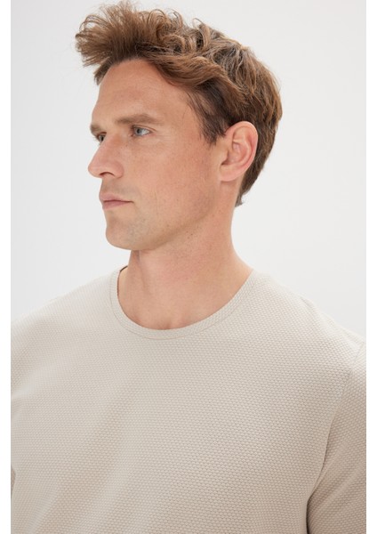 AC&Co / Altınyıldız Classics Erkek Bej Slim Fit Dar Kesim Modal Bisiklet Yaka Yumuşak Tuşeli Esnek Basic Tişört fırsatları