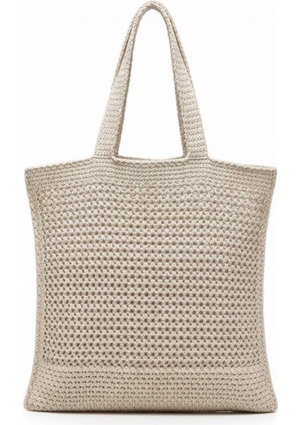 Kadın Bej Crochet Edition Örgü Tote Omuz Çantası fiyatları