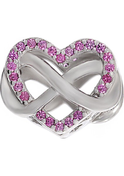 Kadın Sonsuzluk ve Kalp Model Pembe Taş Detay Gümüş Charm