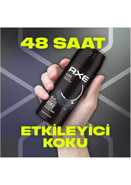 3 Adet Axe Erkek Deodorant & Bodyspray Black 48 Saat Etkileyici Koku Vücut Spreyi 150 ml fırsatları
