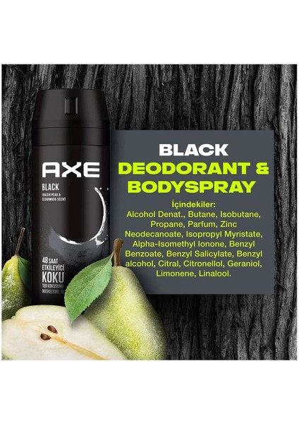 3 Adet Axe Erkek Deodorant & Bodyspray Black 48 Saat Etkileyici Koku Vücut Spreyi 150 ml