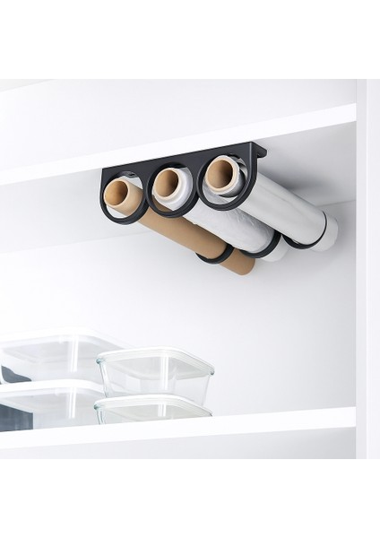 Mutfak Dolap Içi Rulo Tutucu Siyah Renk (Aliminyum Folyo,pişirme Kağıdı) 3 Lü Bölmeli
