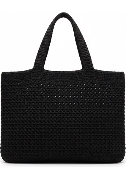 Kadın Siyah Crochet Edition Örgü Tote Omuz Çantası fiyatları