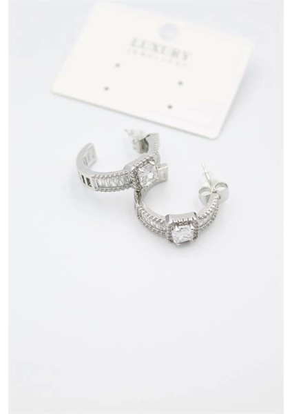 Baget Taşlı Küpe - Gümüş