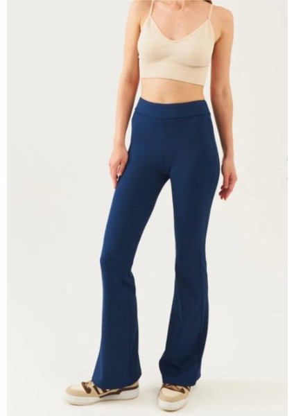 Yüksek Bel Kemerli Ispanyol Geniş Paça Dalgıç Kumaş Tayt