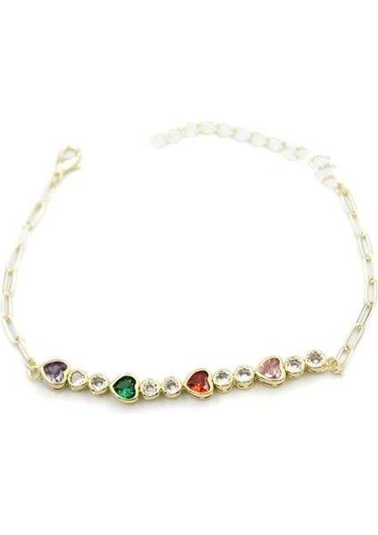 Taşlı Kalp Bileklik - Altın