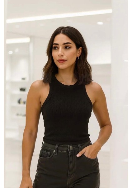 %100 Pamuk Halter Yaka Pamuk Fitilli Atlet – Basic & Rahat Kadın Üst