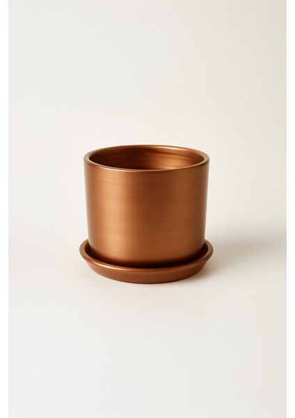 Tabaklı Bronz Silindirik Çömlek Saksı 15X15 cm fiyatları
