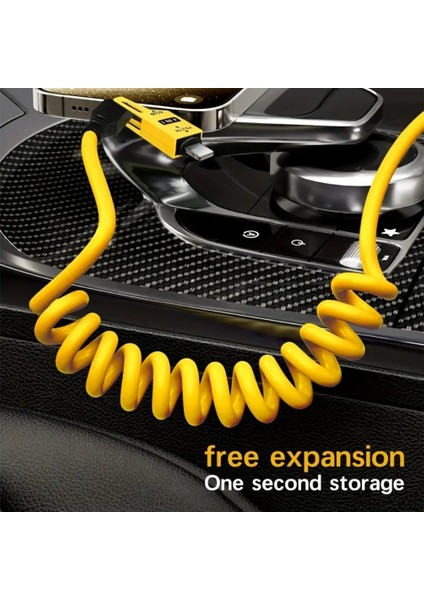 65W Çoklu 4in1 USB Type-C ve Lightning Spiral Şarj ve Data Kablosu 1.5m