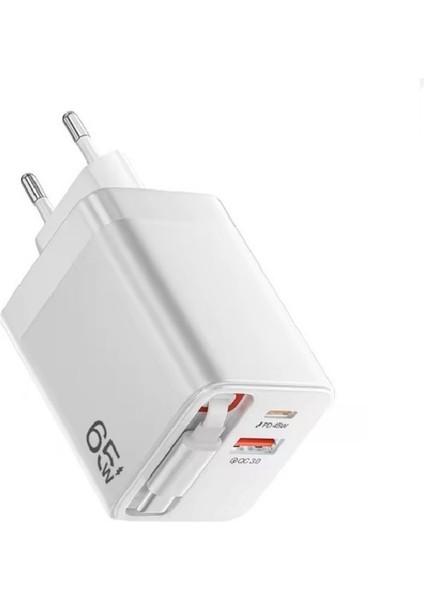 65W Type-C 60CM Kablolu Usba ve Pd Çıkışlı Süper Hızlı Şarj Aleti Başlığı Beyaz YK83