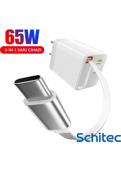 65W Type-C 60CM Kablolu Usba ve Pd Çıkışlı Süper Hızlı Şarj Aleti Başlığı Beyaz YK83 modelleri