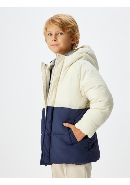 Şişme Mont Kapşonlu Cep Detaylı Rüzgar Kapaklı