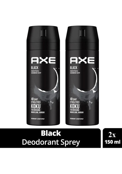2 Adet Axe Erkek Deodorant & Bodyspray Black 48 Saat Etkileyici Koku Vücut Spreyi 150 ml