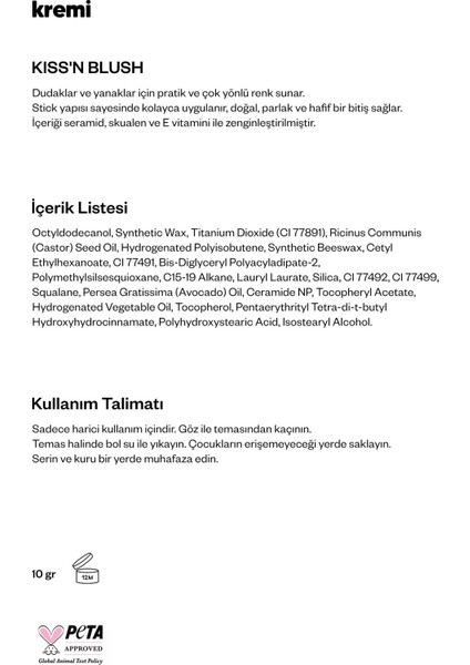 Allık Ruj Göz Farı Kiss&blush | Nemlendirici Makyaj Makeup | Stick | Seramid Skualen Vitamin E fırsatları