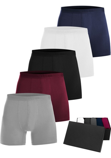 Premium 5’li Erkek Modal Boxer - Hediye Kutulu, Ultra Yumuşak Modal Kumaş, Esnek Kalıp, Etiketsiz ve Kaliteli Boxer