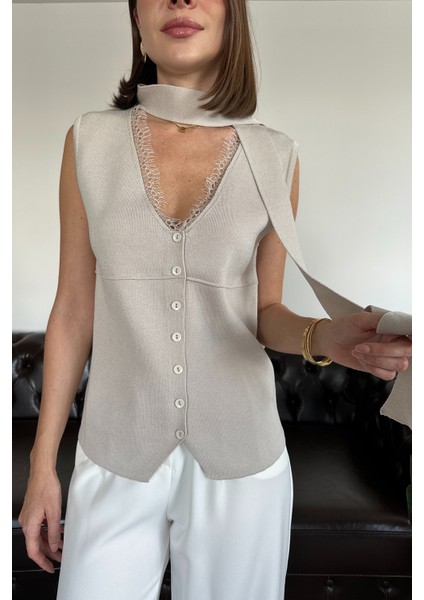 Dantelli Premium Bağlamalı Yelek- Taş fiyatları