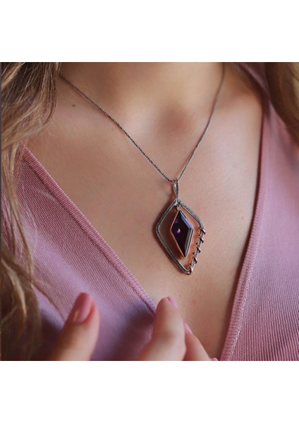 Ametist Taşlı Otantik Tasarım Kolye