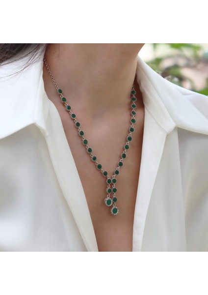 Kök Zümrüt Taşlı Otantik Gümüş Kolye fiyatları