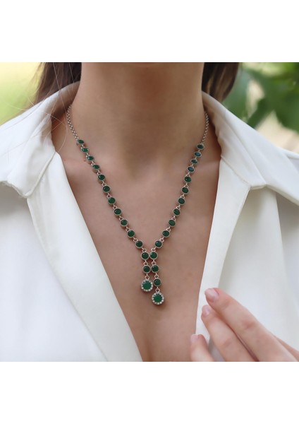 Kök Zümrüt Taşlı Otantik Gümüş Kolye modelleri