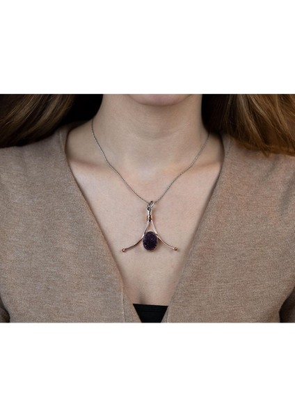 Ametist Taşlı Gümüş Otantik El Işi Kolye fiyatları