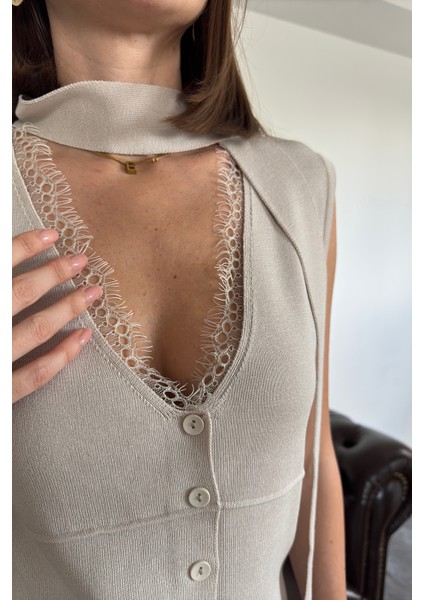 Dantelli Premium Bağlamalı Yelek- Taş modelleri