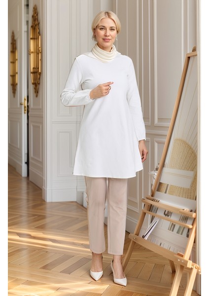 Sade Tunik Kol Ucu Lastikli Tunik Tesettür Tunik