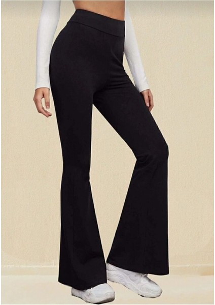 Siyah Yüksek Bel Ispanyol Paça Toparlayıcı Tayt