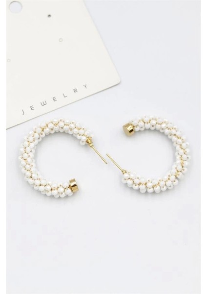 Kristal Boncuk Halka Küpe - Beyaz fiyatları