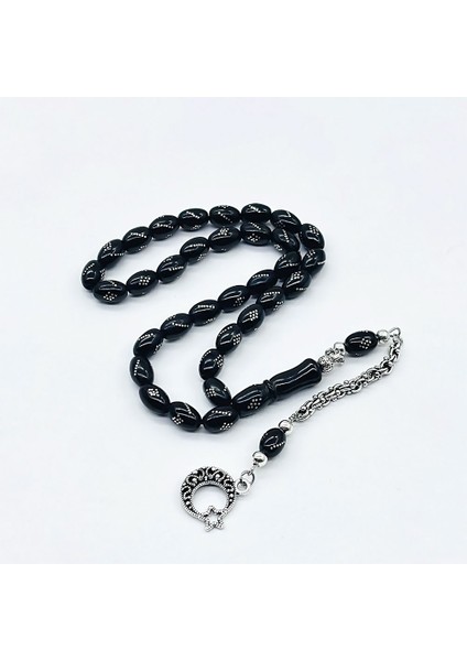 Gümüş Işlemeli Gürcistan Oltu Taşı Tesbih