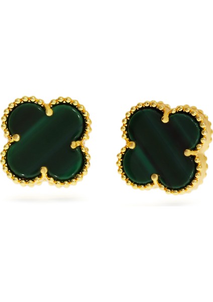 Kadın Koyu Yeşil Yonca Model Büyük Çelik Küpe