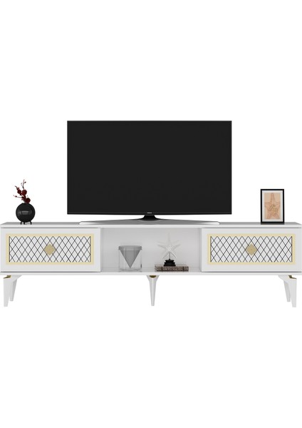 2 Kapaklı, Raflı Herry Tv Sehpası Alt Modül Beyaz-Altın modelleri