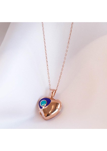 Nazar Boncuklu Rose Gold Kaplama Açılır Kapanır Isim Yazılabilen Gümüş Kolye