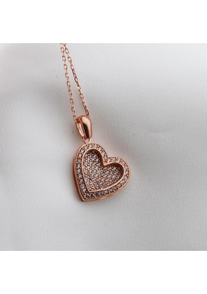 Kişiye Özel Kalp Zirkon Taşlı Rose Gold Kaplama Isim Yazılabilir Kolye fiyatları