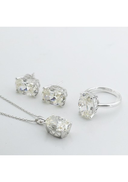 Oval Kesim Tek Taş Modeli 4,5ct 925 Ayar Gümüş Sky Diamond Set indirimleri