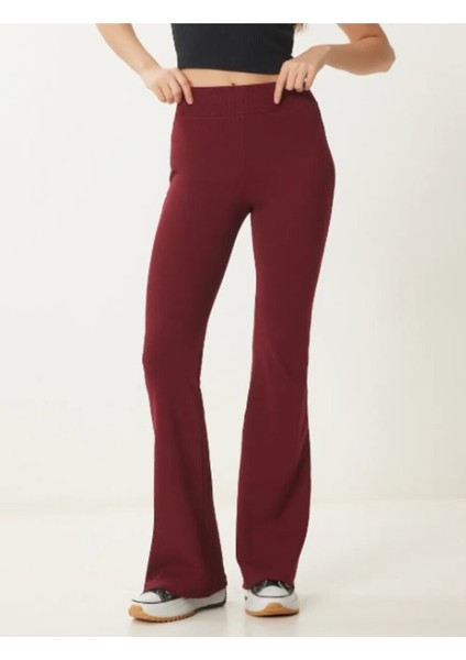 Yüksek Bel Kemerli Ispanyol Geniş Paça Dalgıç Kumaş Tayt