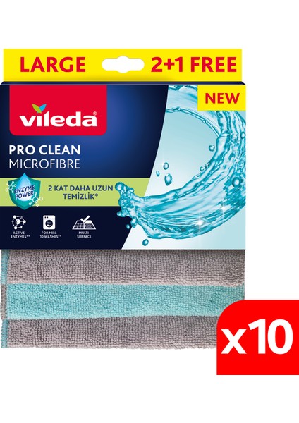 10 Paket 3'lü Pro Clean Enzim Teknolojili Mikrofiber Temizlik Bezi