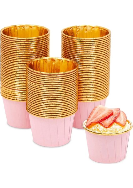 Metalik Pembe Gold Renk Muffin Cupcake Kek Kalıbı 25'li