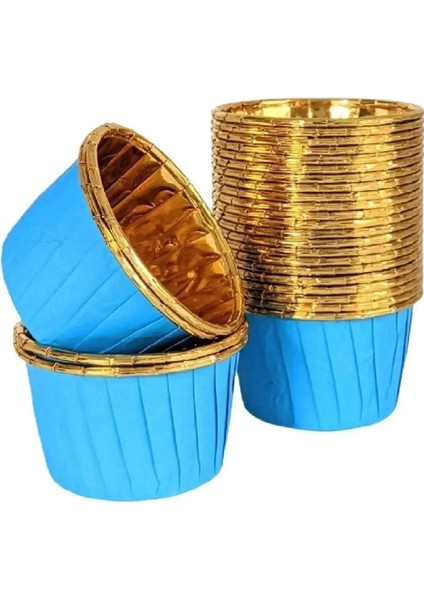 Metalik Mavi Gold Renk Muffin Cupcake Kek Kalıbı 25'li