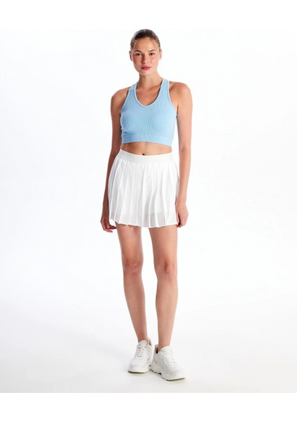 Xsıde Actıve Beyaz Kadın Beli Lastikli Düz Şort Etek