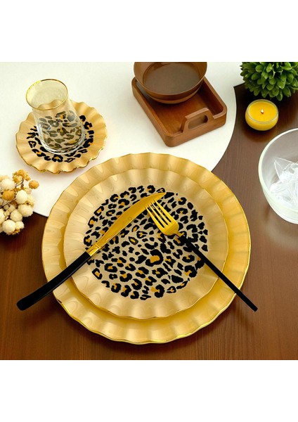 28 Parça 6 Kişilik Leopar Wavy Altın Yaldızlı Çay Servis İkram Takımı