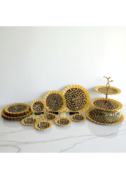 28 Parça 6 Kişilik Leopar Wavy Altın Yaldızlı Çay Servis İkram Takımı fiyatları