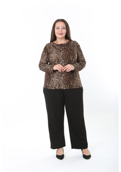 Kadın Desenli Likralı Yünlü Viskon Bluz