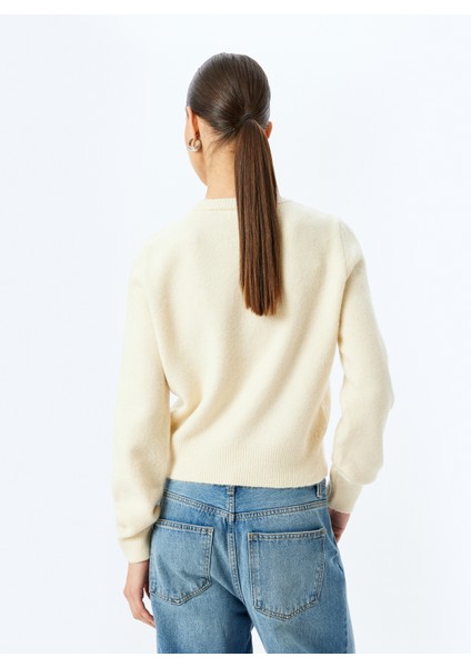 Uzun Kollu Bisiklet Yaka Çiçekli Saç Örgü Dokulu Örme Kazak fırsatları