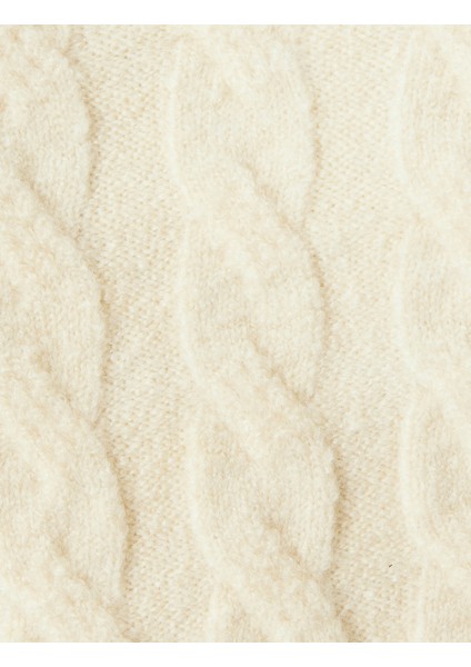 Uzun Kollu Bisiklet Yaka Çiçekli Saç Örgü Dokulu Örme Kazak