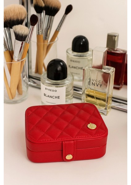 Deri Mini Baklava Desenli Seyahat Takı Bijuteri Mücevher Kutusu Organizer Düzenleyici 11,5cm Kırmızı Ithal Ürün fiyatları