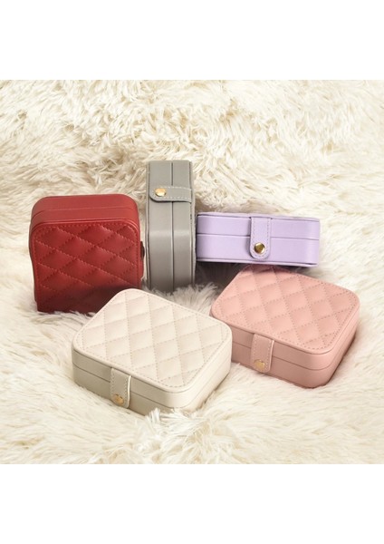 Deri Mini Baklava Desenli Seyahat Takı Bijuteri Mücevher Kutusu Organizer Düzenleyici 11,5cm Kırmızı Ithal Ürün indirimleri