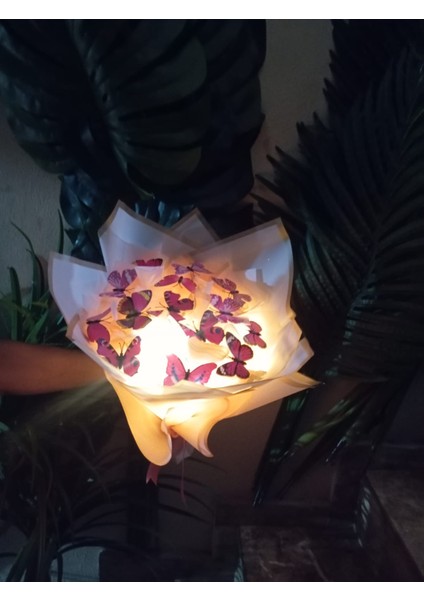 Kelebek Buketi Ledli Kelebek Işıklı Kelebek Buketi Segiliye Buket Pembe